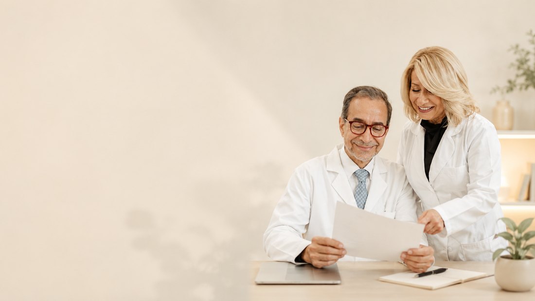 Dr. Roberto Lecaro y Dra. Narcisa Zambrano revisando un plan nutricional