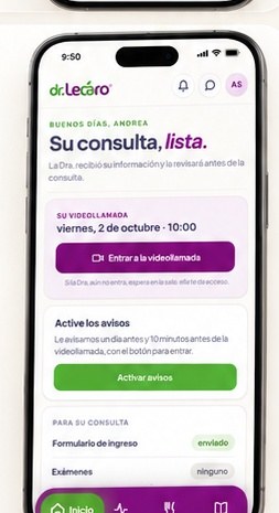Pantalla Su consulta lista con botón para entrar a la videollamada
