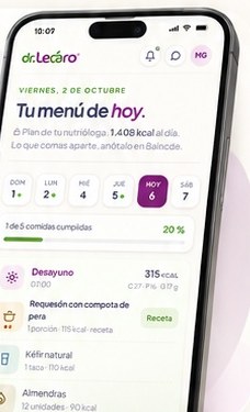 Pantalla Tu menú de hoy en la app Dr. Lecaro
