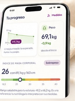 Pantalla Tu progreso con peso e IMC