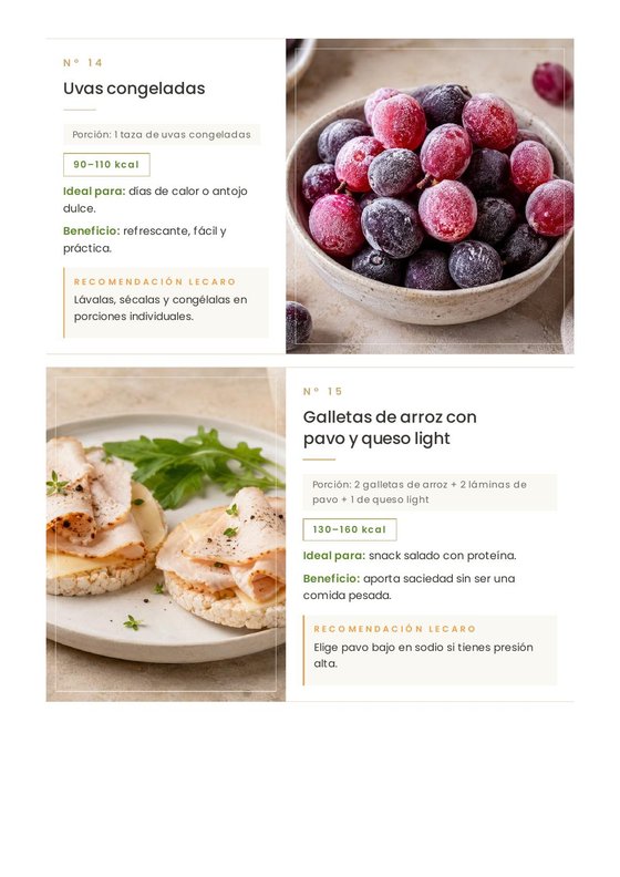 Página interior: uvas congeladas y galletas de arroz